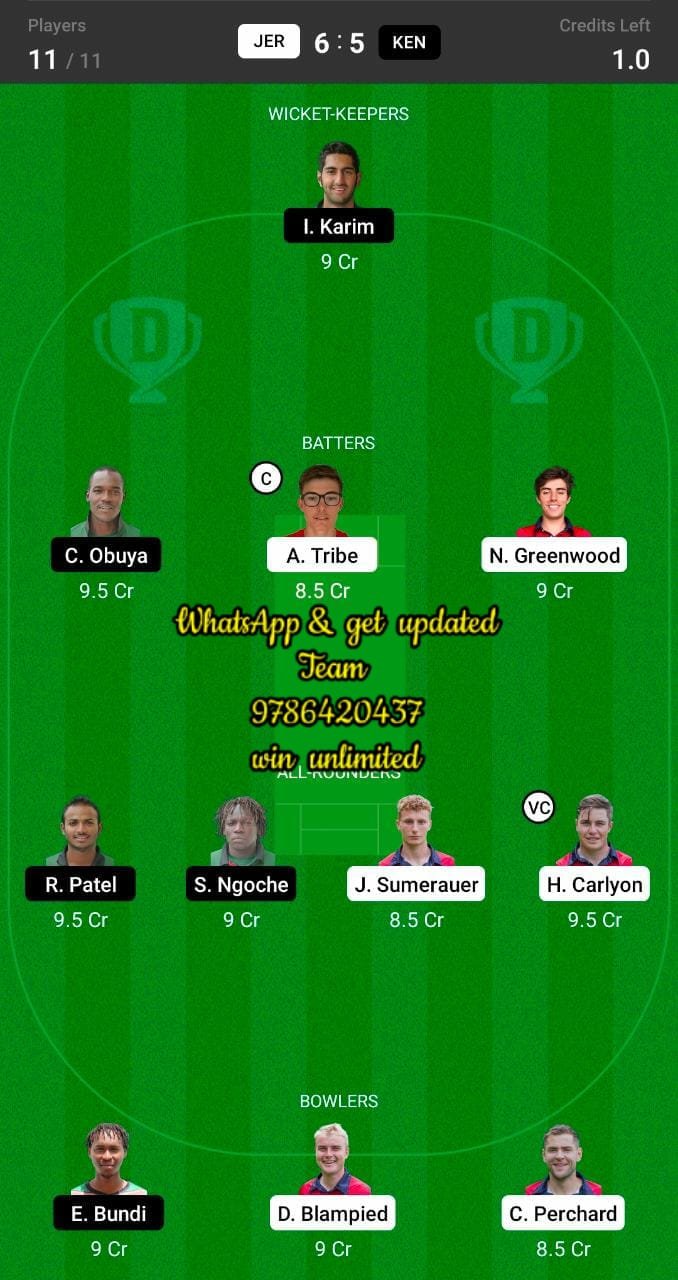 JER vs KEN 14th Match Dream11 Team fantasy Prediction CWC One-Day Challenge League B