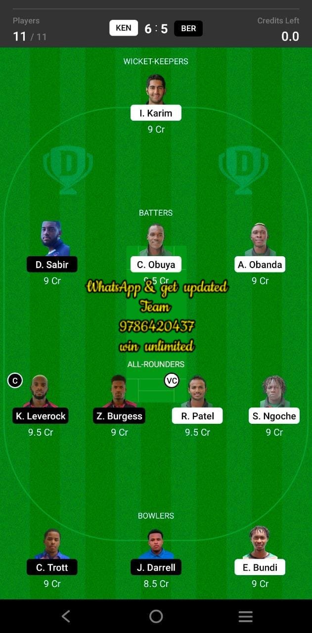 KEN vs BER 11th Match Dream11 Team fantasy Prediction CWC One-Day Challenge League B