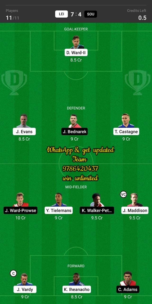 LEI vs SOU Dream11 Team fantasy Prediction Premier League