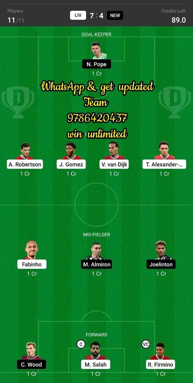 LIV vs NEW Dream11 Team fantasy Prediction Premier League