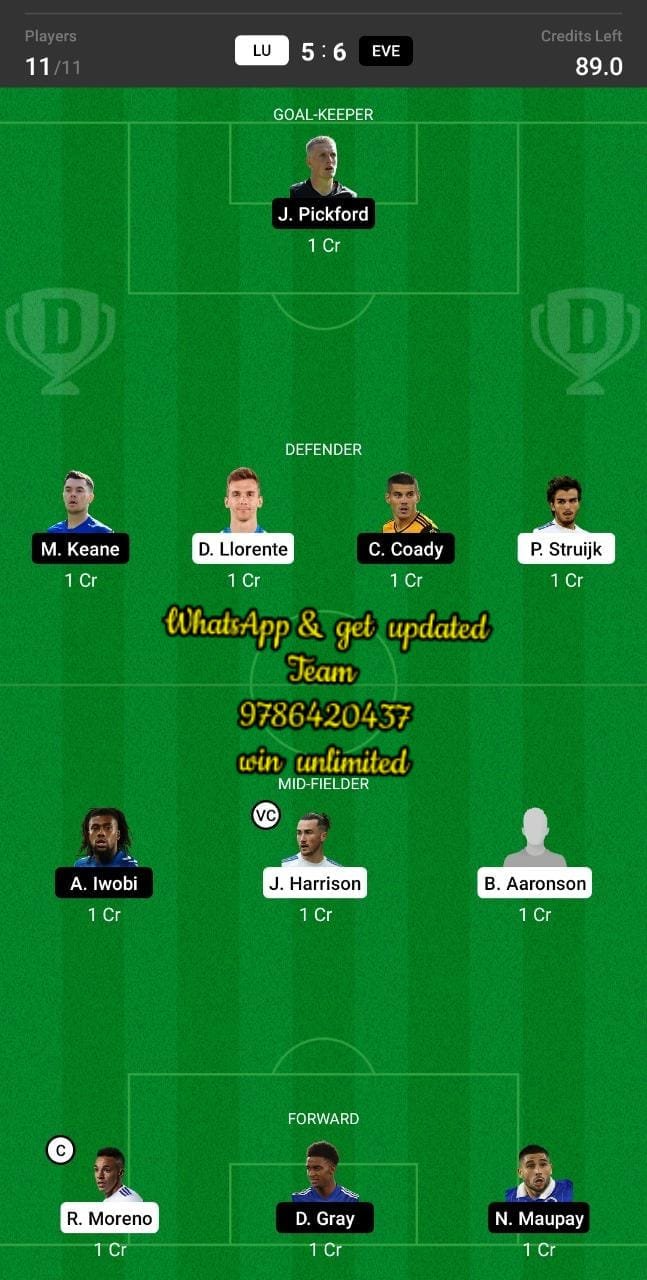 LU vs EVE Dream11 Team fantasy Prediction Premier League