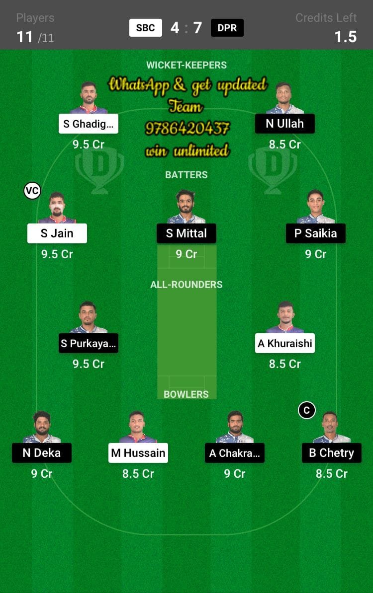 SBC vs DPR 12th Match Dream11 Team fantasy Prediction BYJU's Assam T20