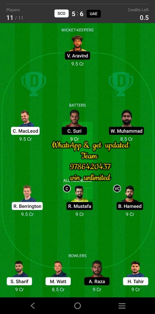 SCO vs UAE 1st Match Dream11 Team fantasy Prediction CWC League-2 One-Day