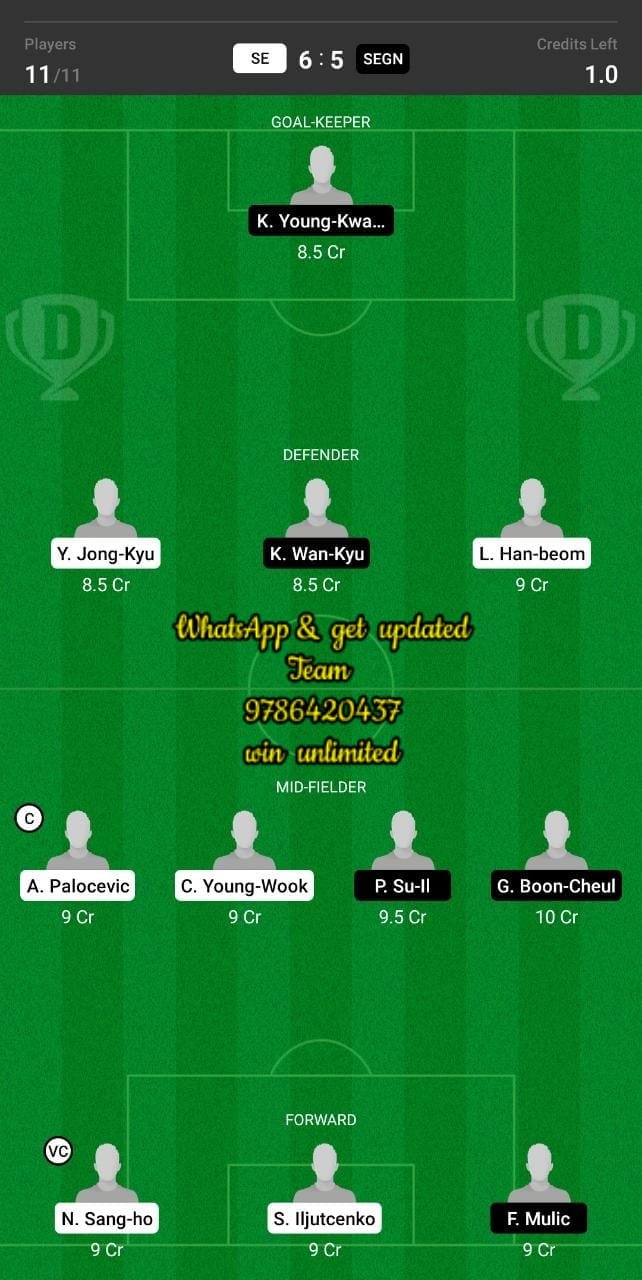 SE vs SENG Dream11 Team fantasy Prediction K League