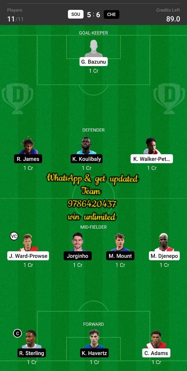 SOU vs CHE Dream11 Team fantasy Prediction Premier League