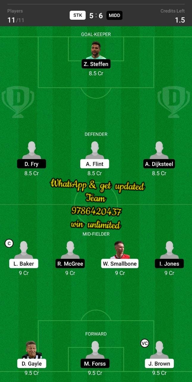 STK vs MIDD Dream11 Team fantasy Prediction English Championship