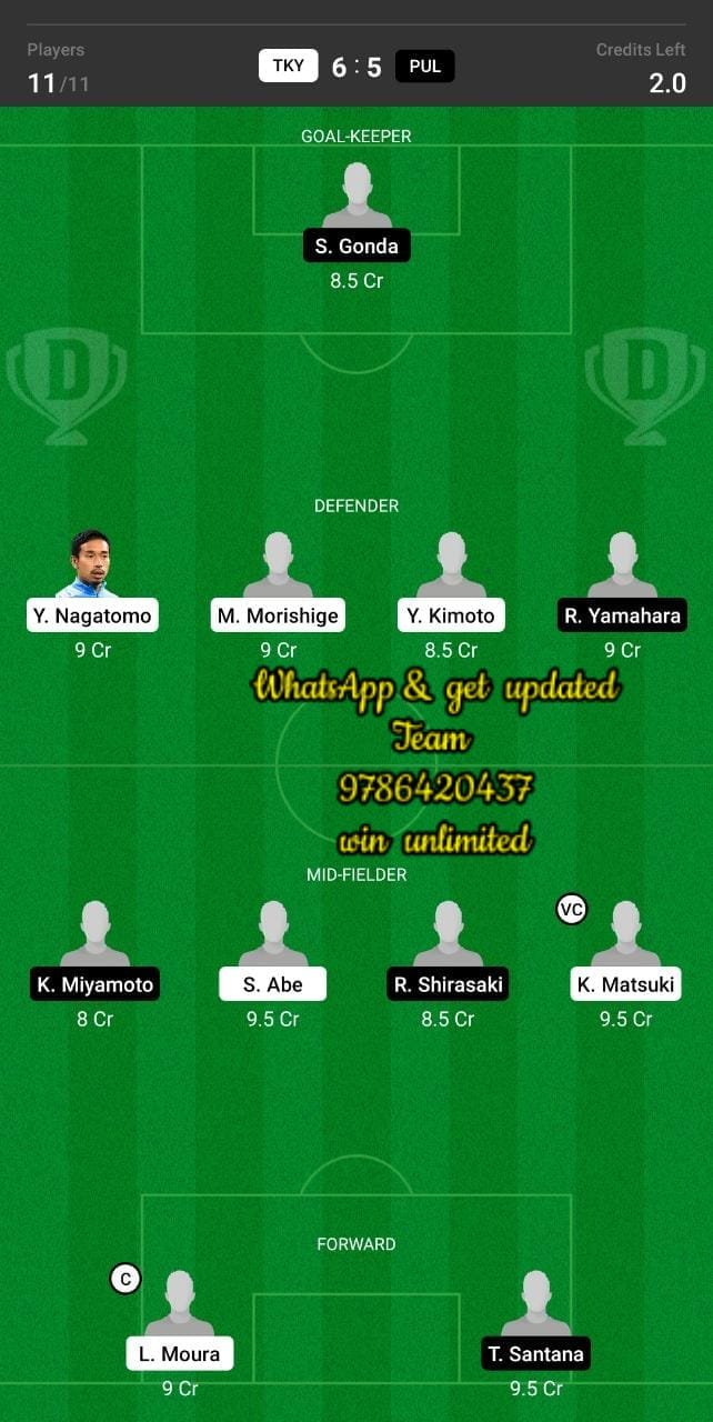 TKY vs PUL Dream11 Team fantasy Prediction J League