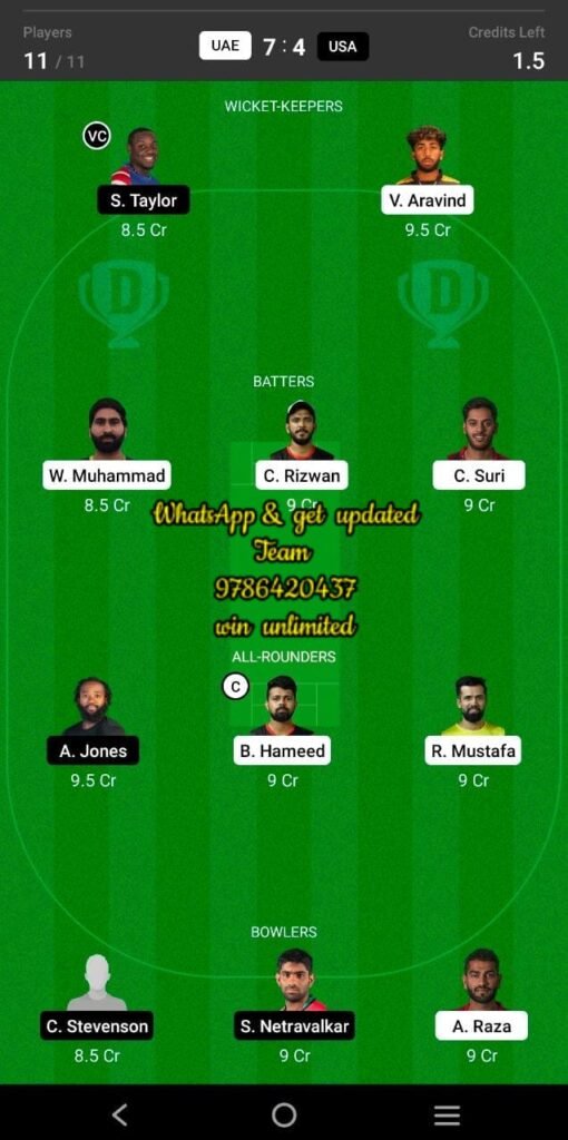 UAE Vs USA 2nd Match Dream11 Team Fantasy Prediction: CWC League-2 One-Day