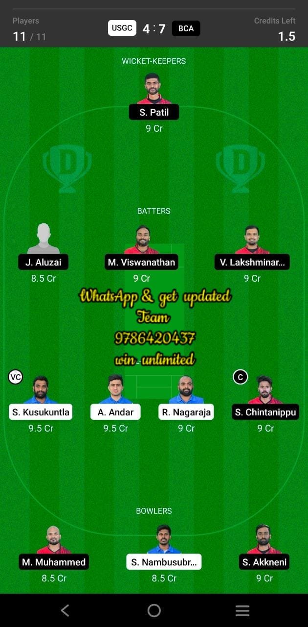 USGC vs BCA 39th Match Dream11 Team fantasy Prediction FanCode ECS T10 - Dresden