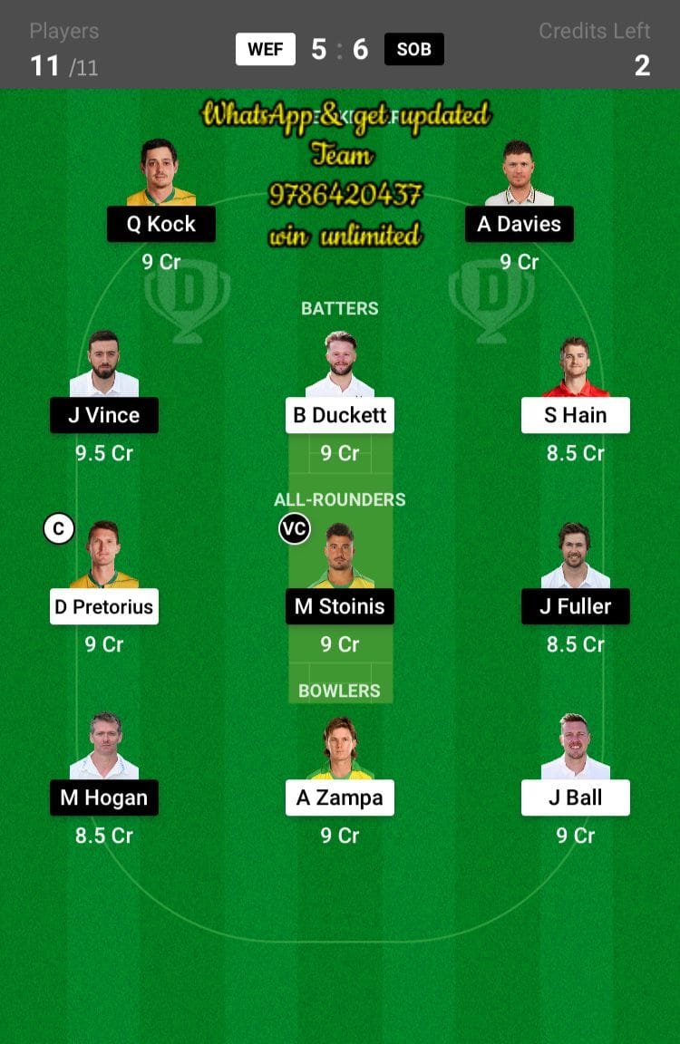 WEF vs SOB 22nd Match Dream11 Team fantasy Prediction The Hundred