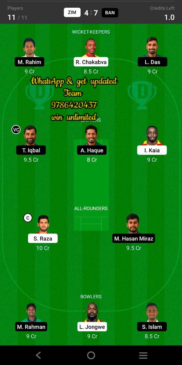 ZIM vs BAN 2nd ODI Match Dream11 Team fantasy Prediction Bangladesh tour of Zimbabwe