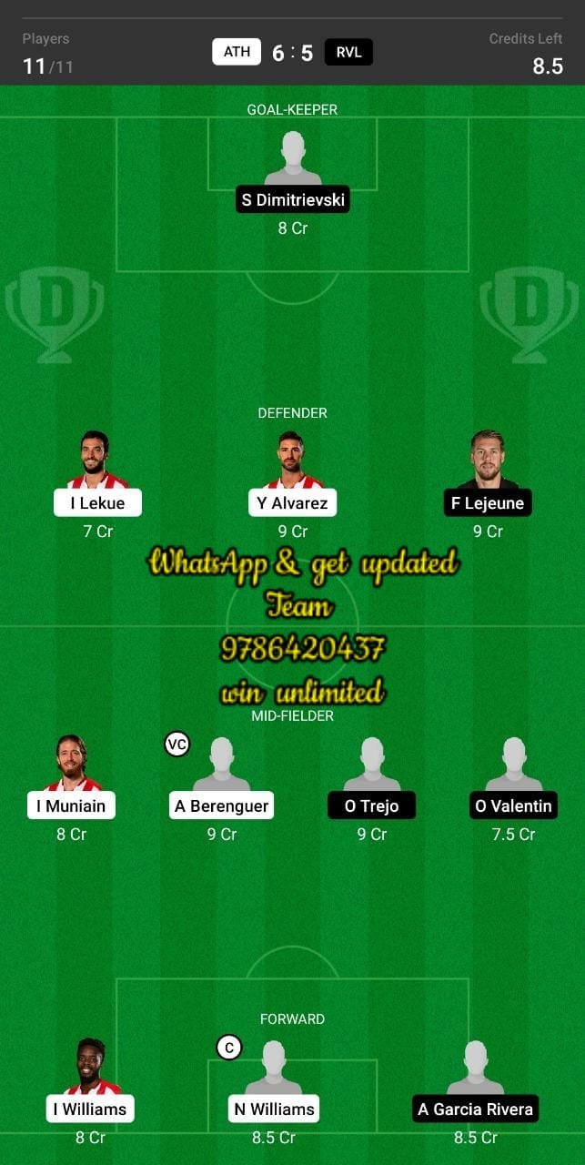 ATH vs RVL Dream11 Team fantasy Prediction La Liga