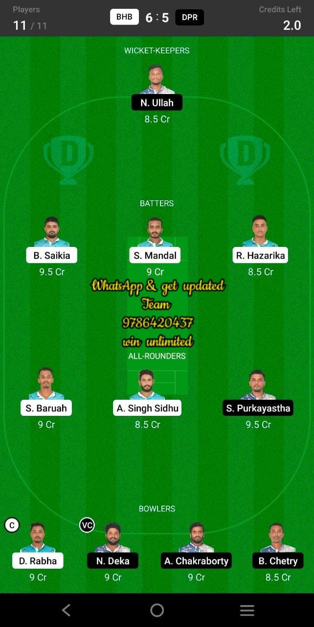 BHB vs DPR 24th Match Dream11 Team fantasy Prediction BYJU's Assam T20