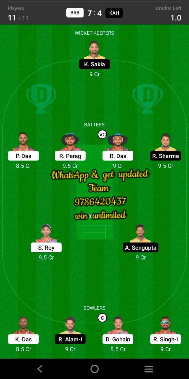 BRB vs KAH 26th Match Dream11 Team fantasy Prediction BYJU's Assam T20