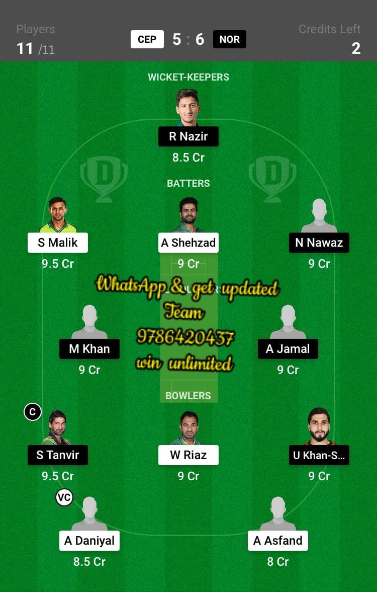 CEP vs NOR 9th Match Dream11 Team fantasy Prediction National T20 Cup