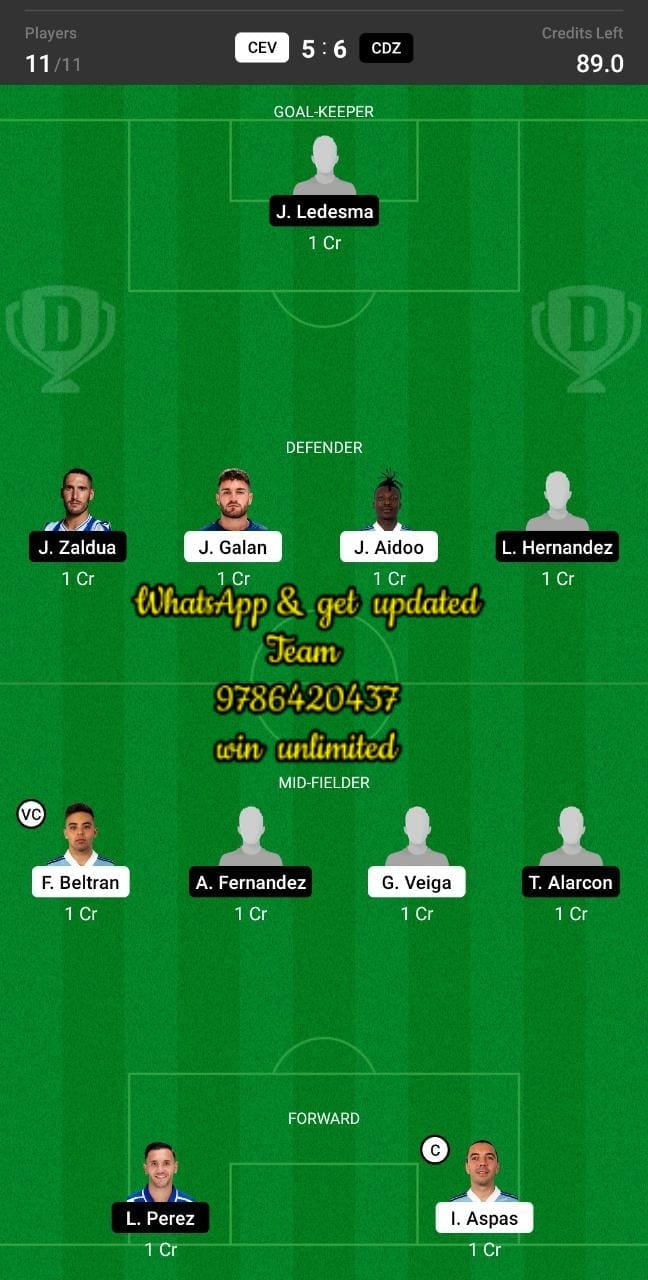 CEV vs CDZ Dream11 Team fantasy Prediction La Liga