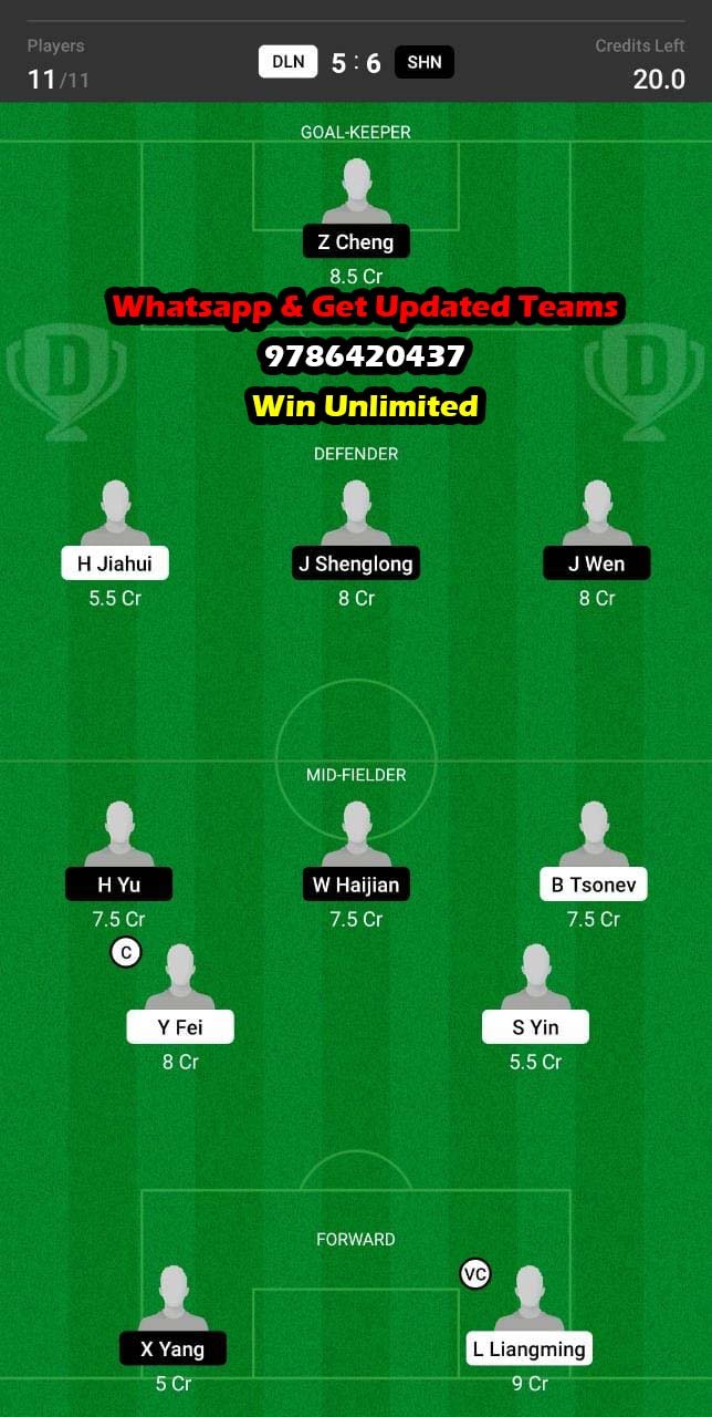 DLN vs SHN Dream11 Team fantasy Prediction Chinese Super League