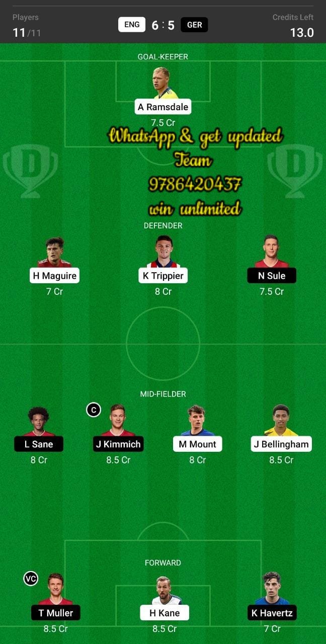 ENG vs GER Dream11 Team fantasy Prediction UEFA Nations League