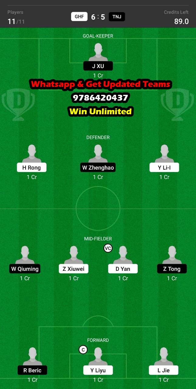 GHF vs TNJ Dream11 Team fantasy Prediction Chinese Super League