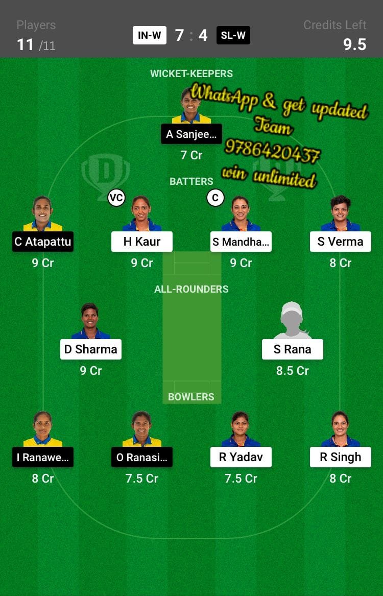 IN-W vs SL-W 2nd Match Dream11 Team fantasy Prediction Women's Asia Cup T20I