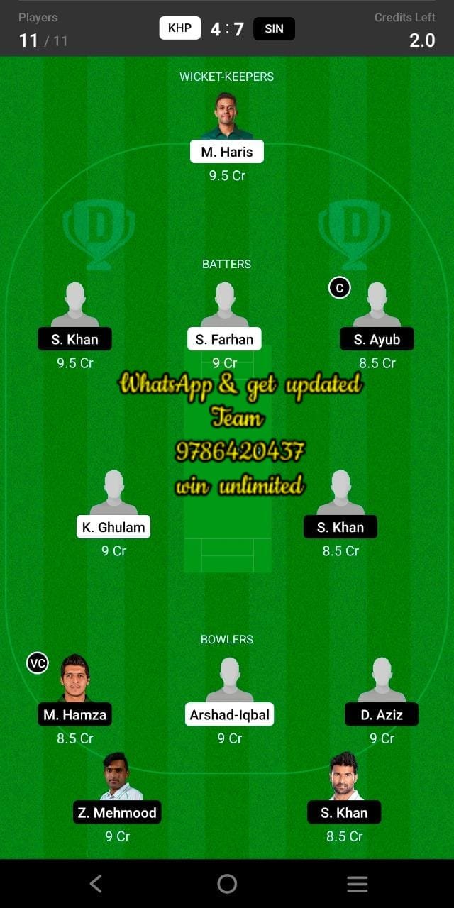 KHP vs SIN 10th Match Dream11 Team fantasy Prediction National T20 Cup