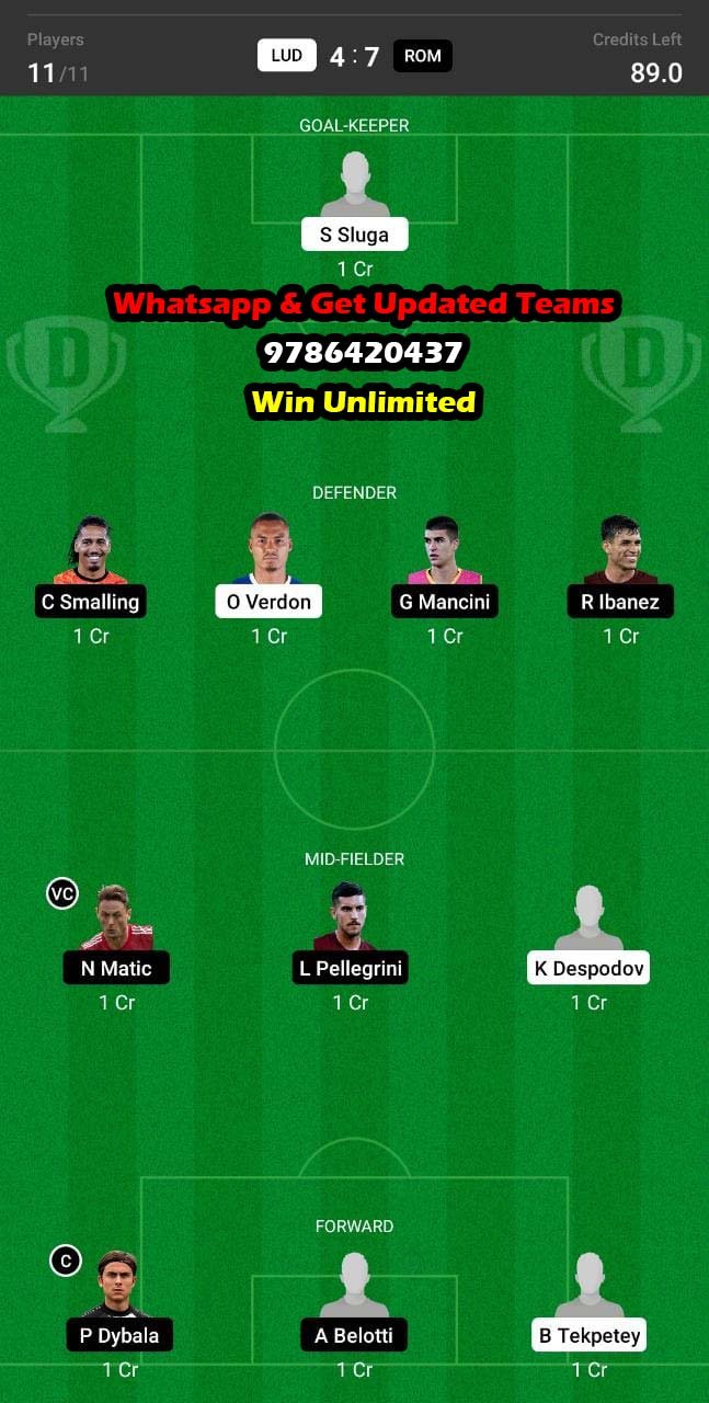 LUD vs ROM Dream11 Team fantasy Prediction UEFA Europa League