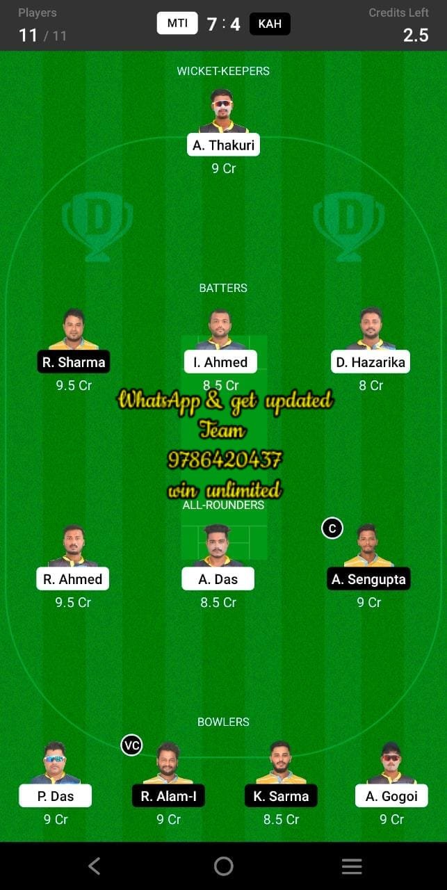 MTI vs KAH 23rd Match Dream11 Team fantasy Prediction BYJU's Assam T20