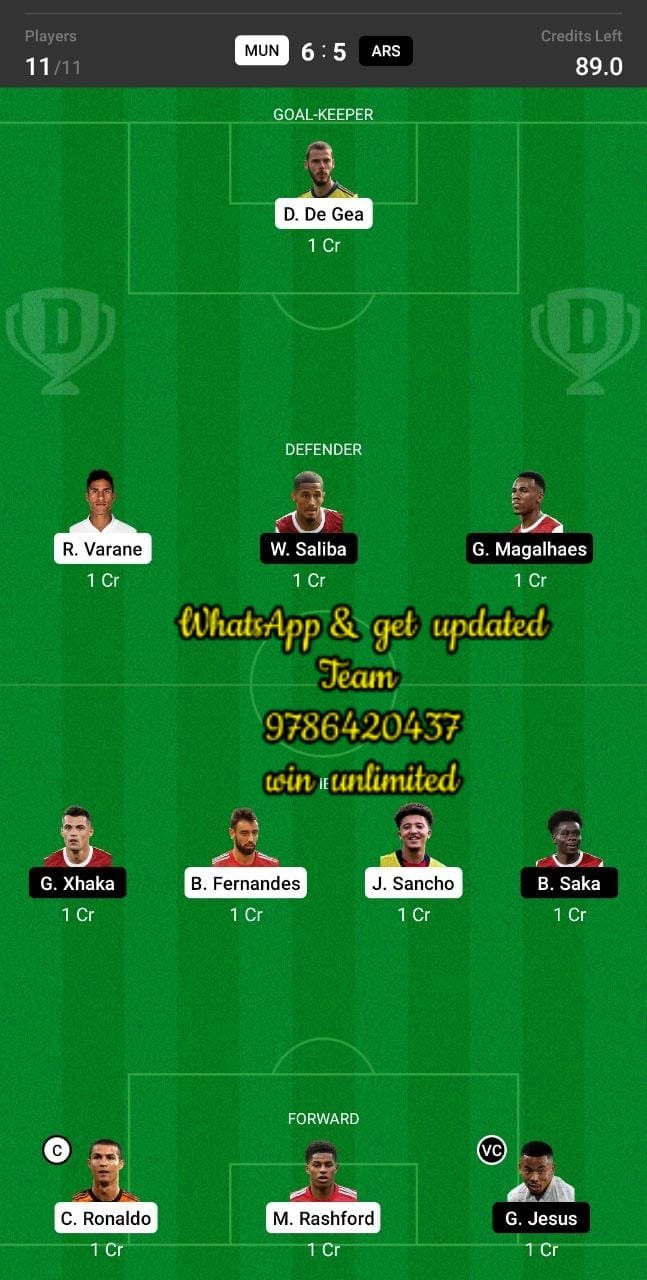 MUN vs ARS Dream11 Team fantasy Prediction Premier League