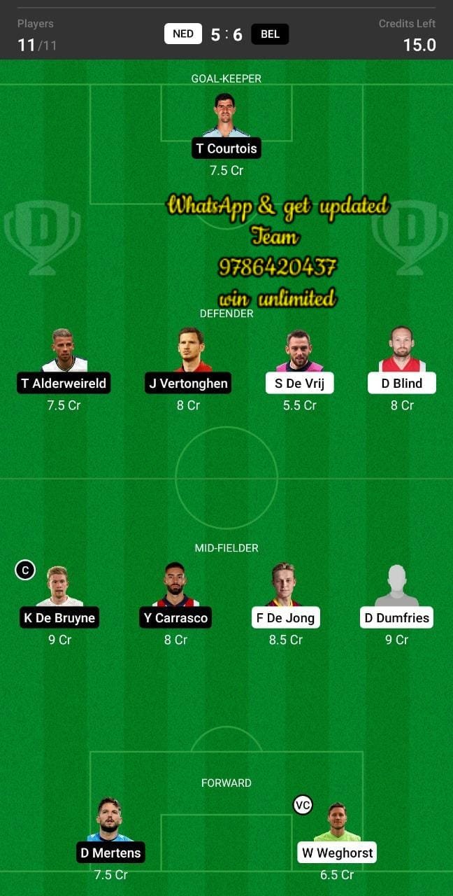 NED vs BEL Dream11 Team fantasy Prediction UEFA Nations League