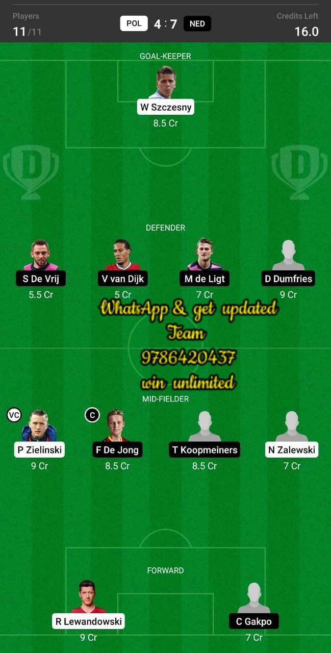 POL vs NED Dream11 Team fantasy Prediction UEFA Nations League