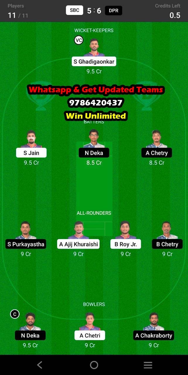 SBC vs DPR 2nd Semi-Final Match Dream11 Team fantasy Prediction BYJUS Assam T20