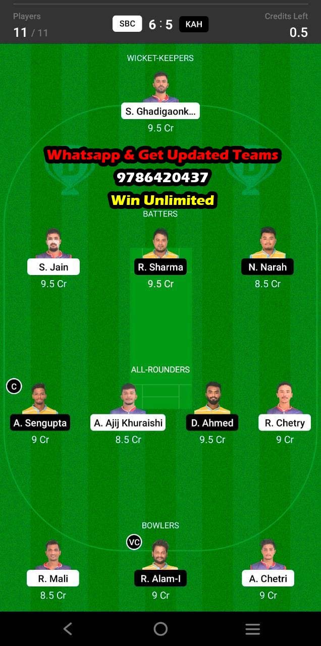 SBC vs KAH 28th Match Dream11 Team fantasy Prediction BYJU's Assam T20