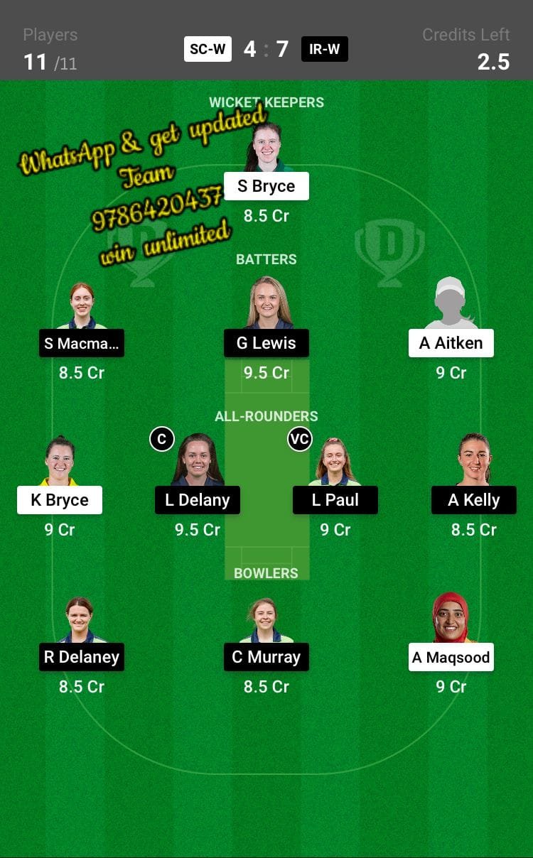 SC-W vs IR-W 1st T20I Match Dream11 Team fantasy Prediction Ireland Women tour of Scotland