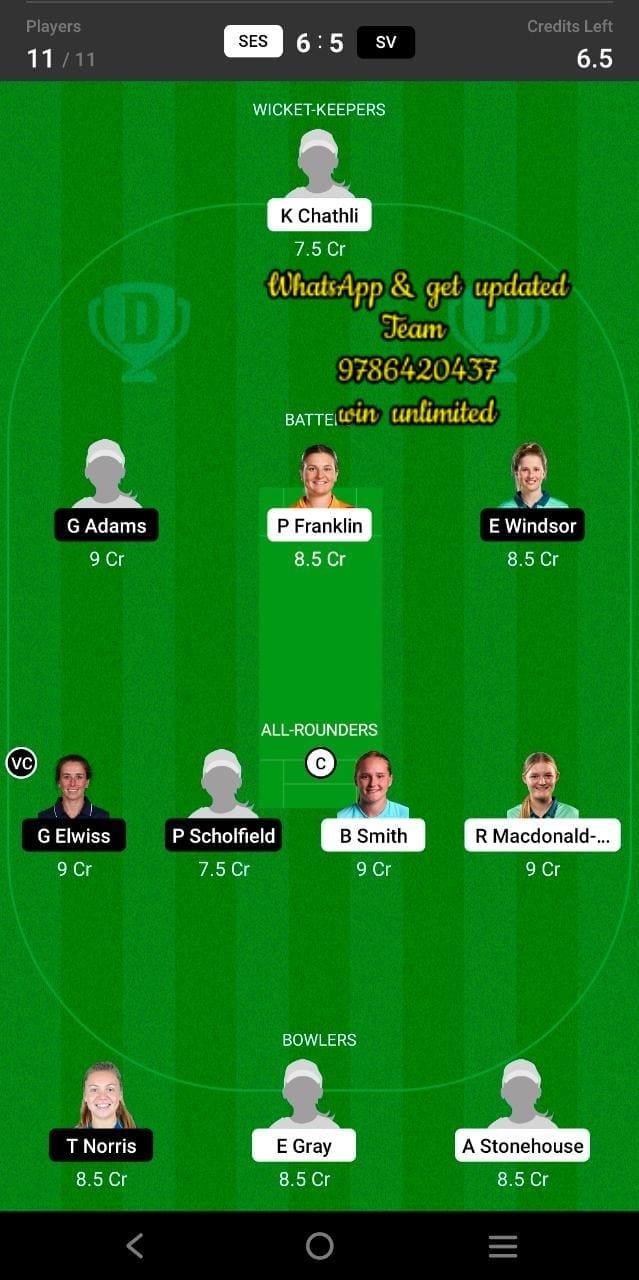 SES vs SV Play-Off Match Dream11 Team fantasy Prediction English Women's One-Day Trophy