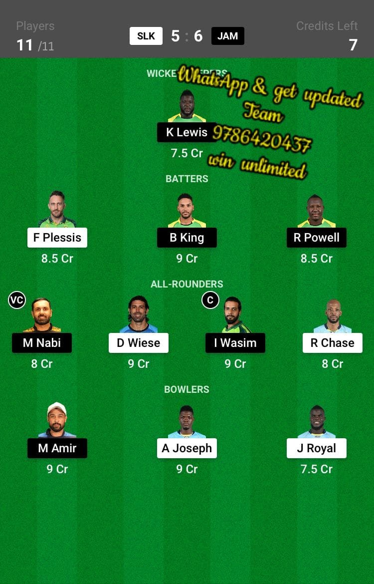 SLK vs JAM Eliminator Match Dream11 Team fantasy Prediction Hero CPL T20