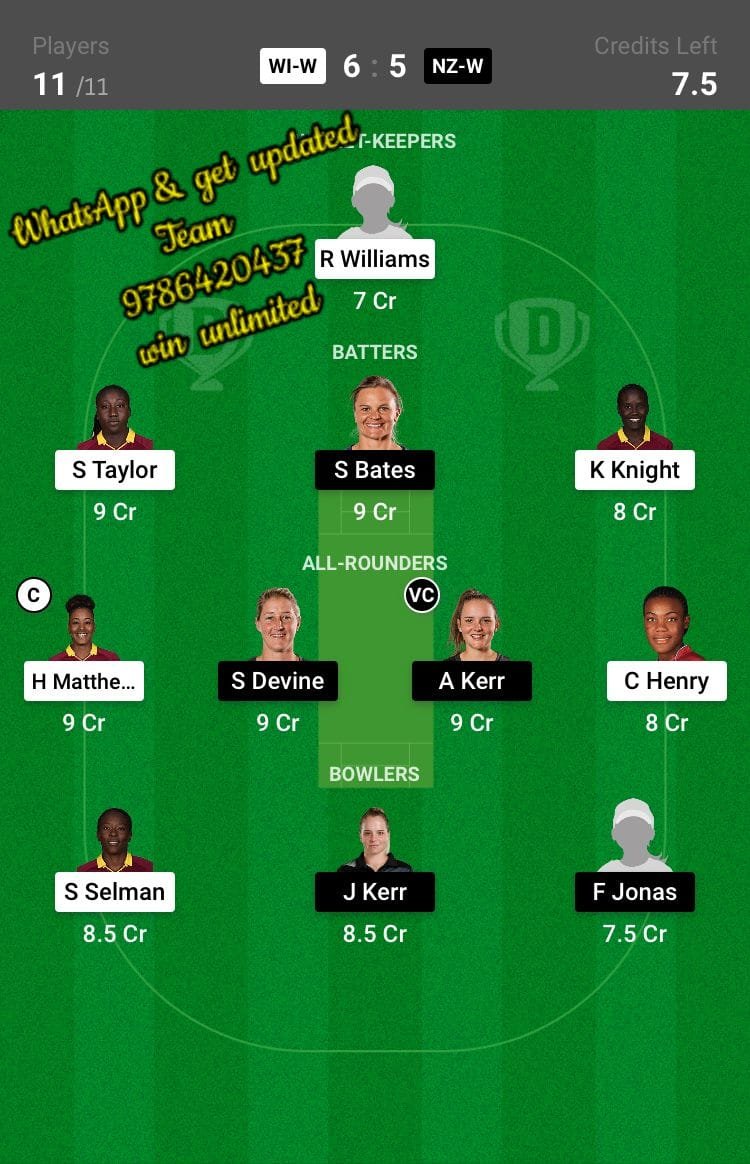 WI-W vs NZ-W 2nd ODI Match Dream11 Team fantasy Prediction New Zealand Women tour of West Indies