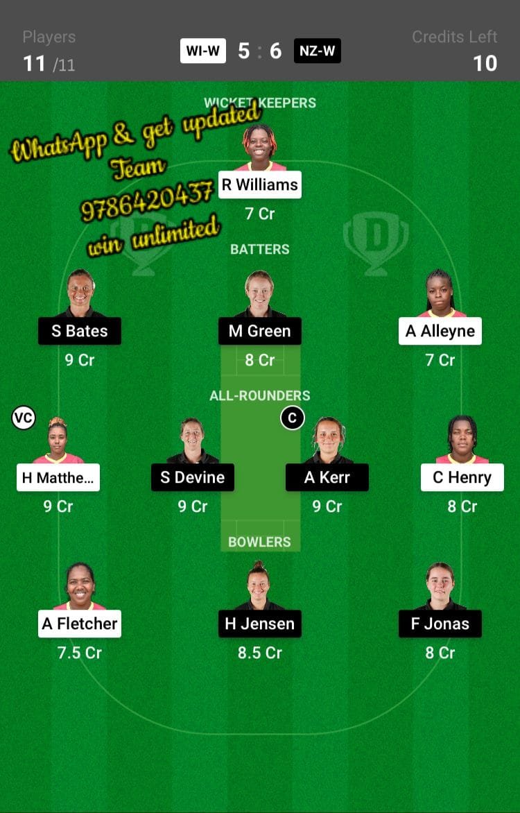 WI-W vs NZ-W 2nd T20I Match Dream11 Team fantasy Prediction New Zealand Women tour of West Indies