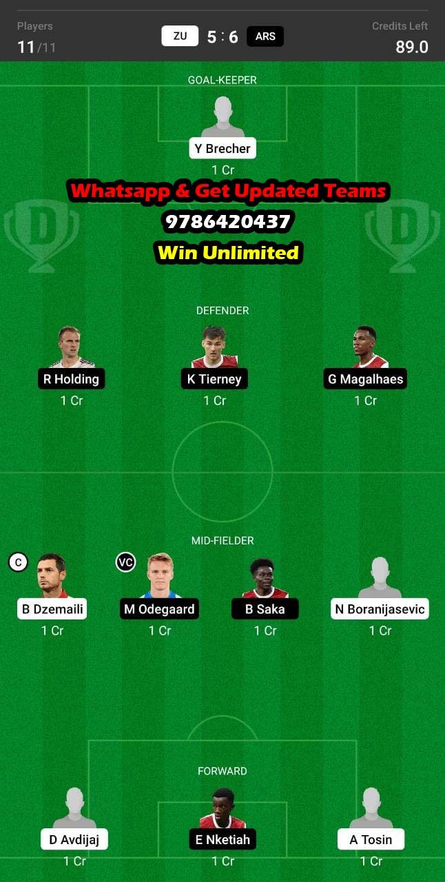 ZU vs ARS Dream11 Team fantasy Prediction UEFA Europa League