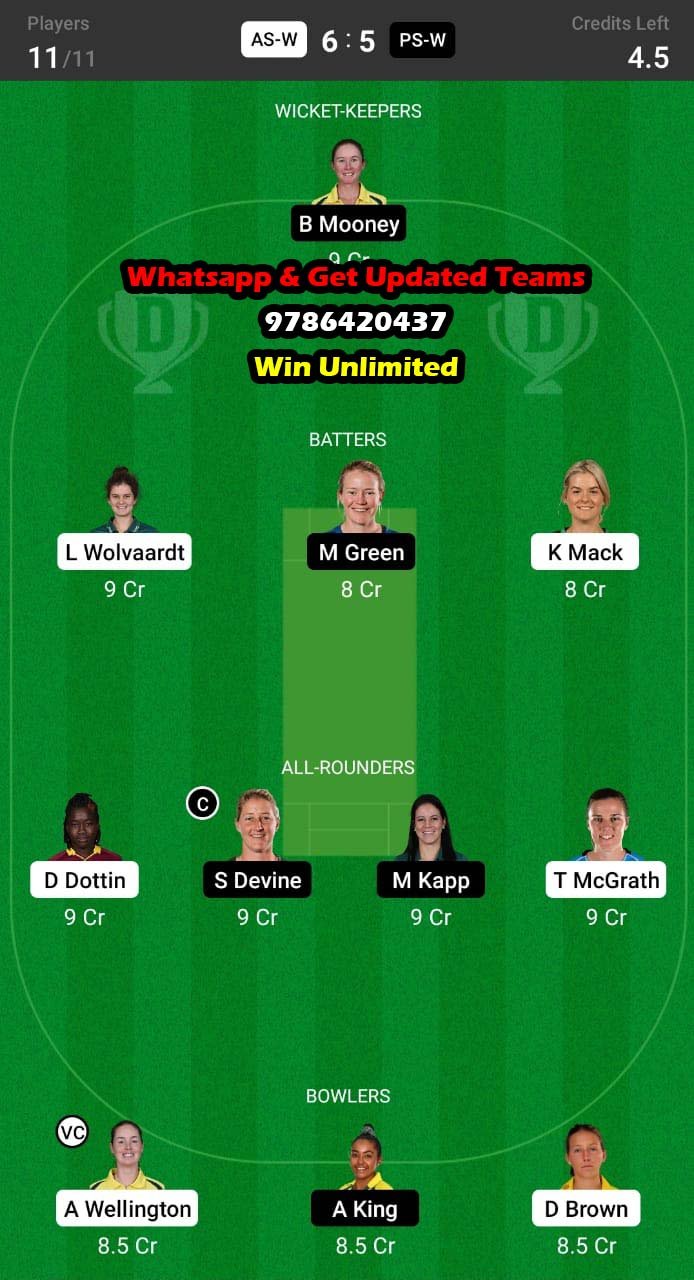 AS-W vs PS-W 20th Match Dream11 Team fantasy Prediction Weber WBBL T20