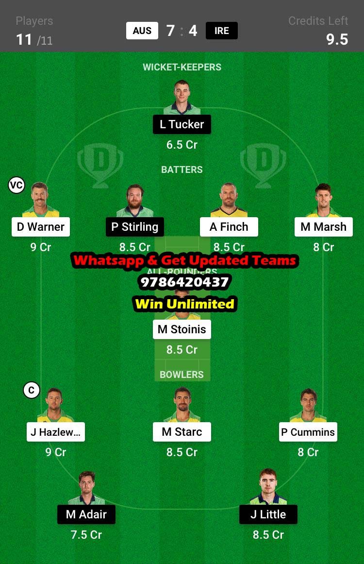 AUS vs IRE 31st Match Dream11 Team fantasy Prediction ICC Mens T20 World Cup