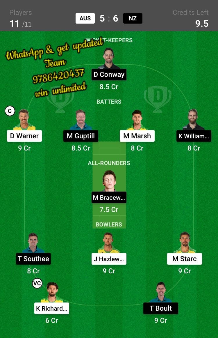 AUS vs NZ 13th Match Dream11 Team fantasy Prediction ICC Men's T20 World Cup