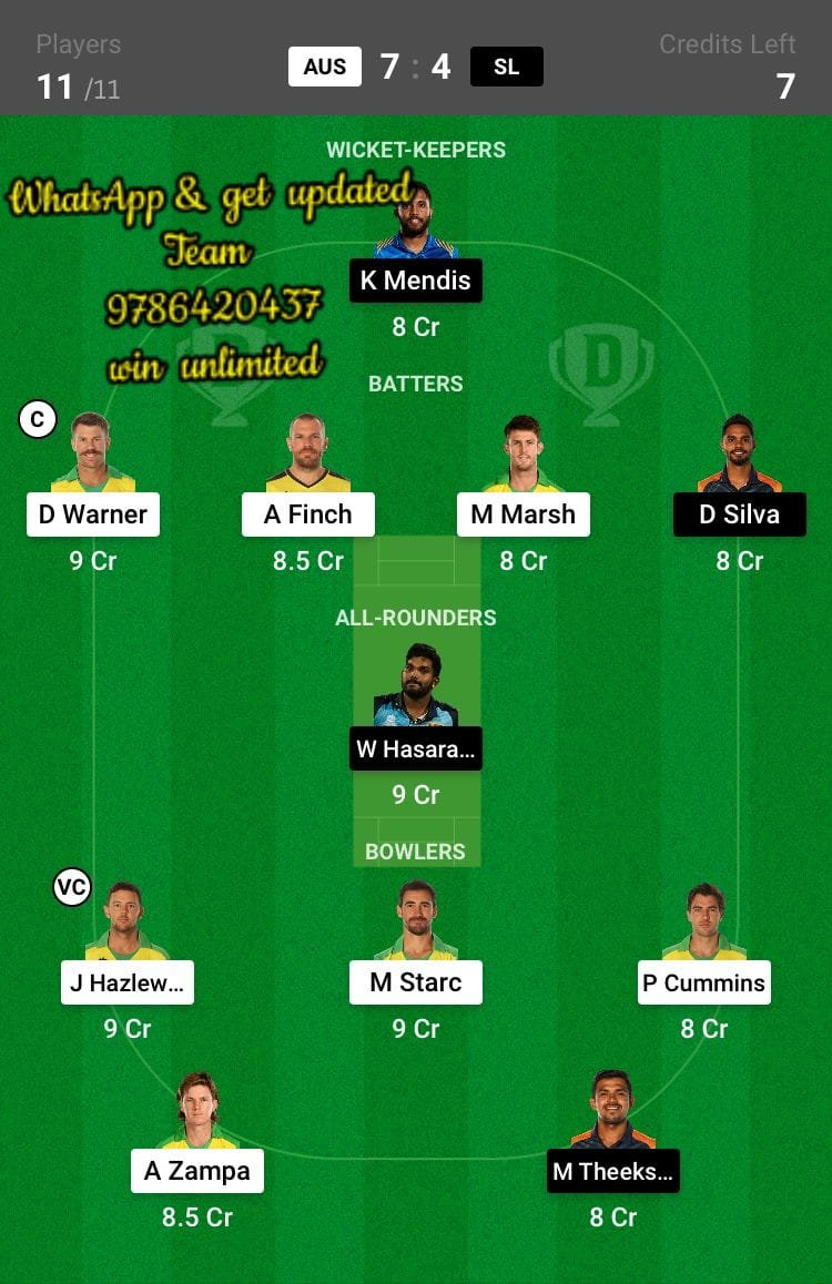 AUS vs SL 19th Match Dream11 Team fantasy Prediction ICC Men's T20 World Cup