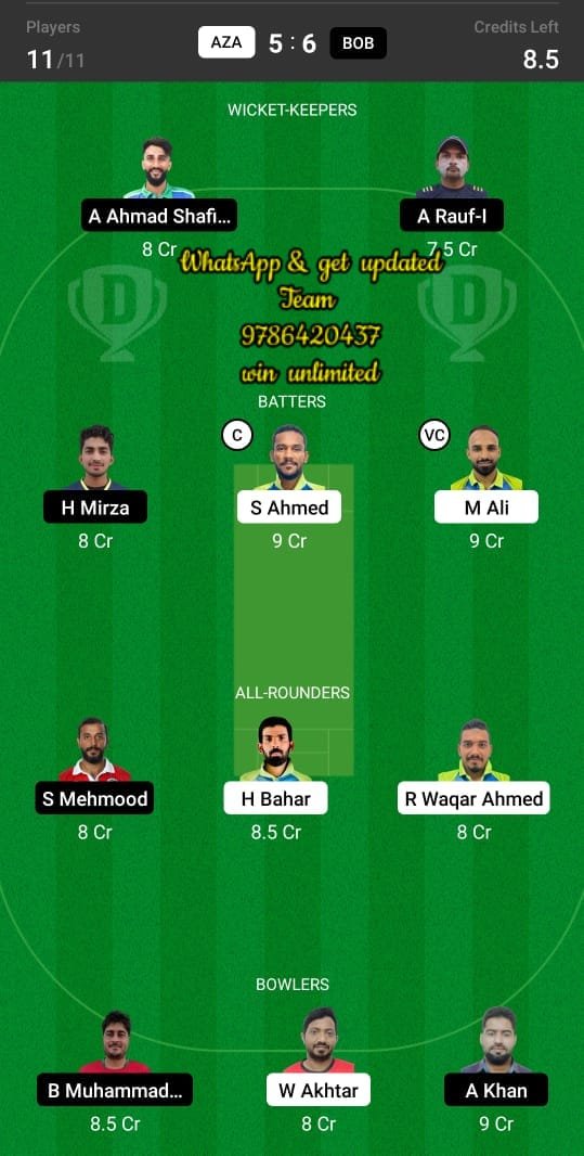 AZA vs BOB 36th Match Dream11 Team fantasy Prediction Oman D10