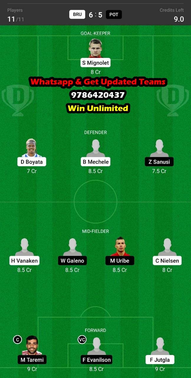 BRU vs POT Dream11 Team fantasy Prediction UEFA Champions League