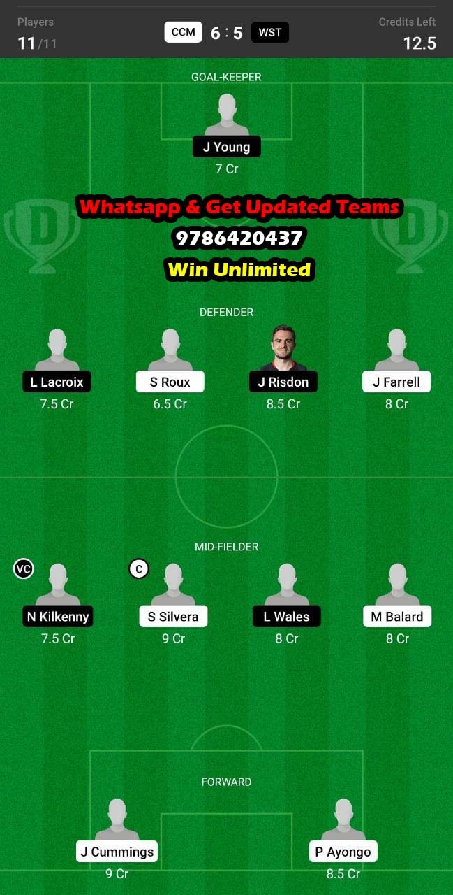 CCM vs WST Dream11 Team fantasy Prediction A League