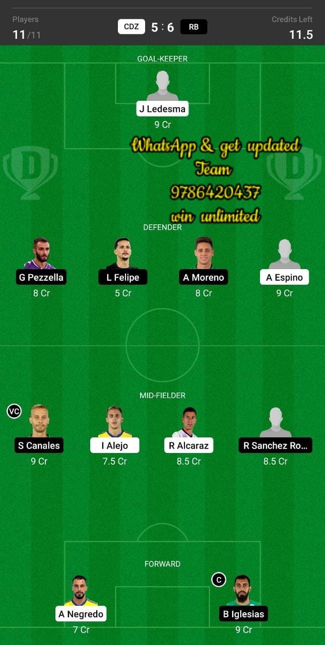 CDZ vs RB Dream11 Team fantasy Prediction La Liga