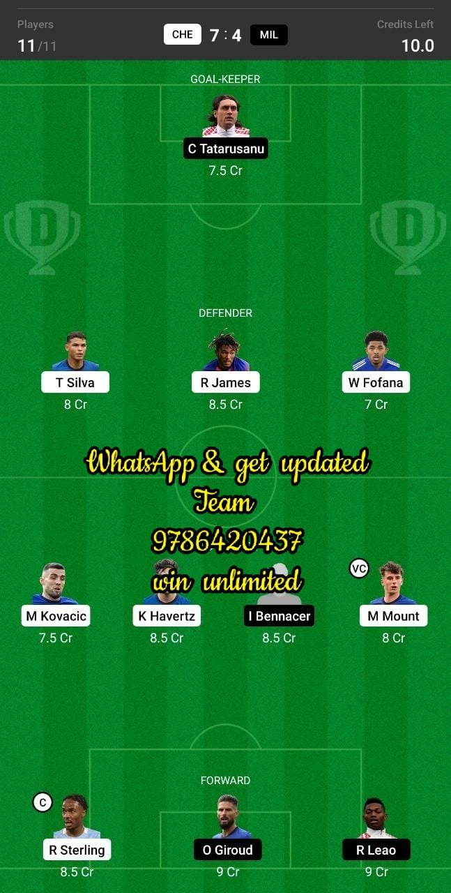 CHE vs MIL Dream11 Team fantasy Prediction UEFA Champions League