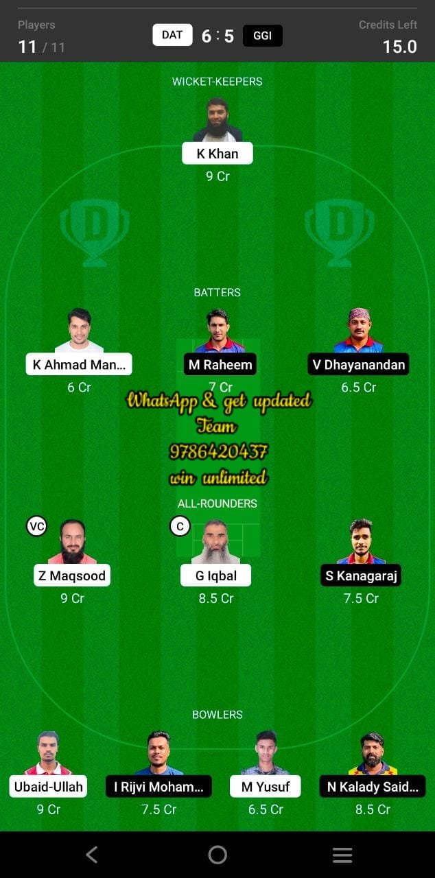 DAT vs GGI 8th Match Dream11 Team fantasy Prediction Oman D10