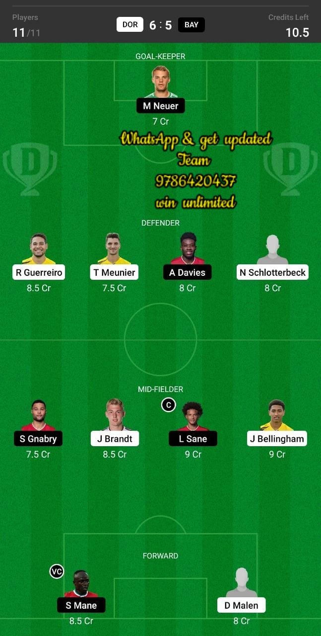 DOR vs BAY Dream11 Team fantasy Prediction Bundesliga