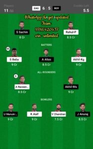 EAG vs ROY 27th Match Dream11 Team fantasy Prediction BYJU'S KCA President Cup T20